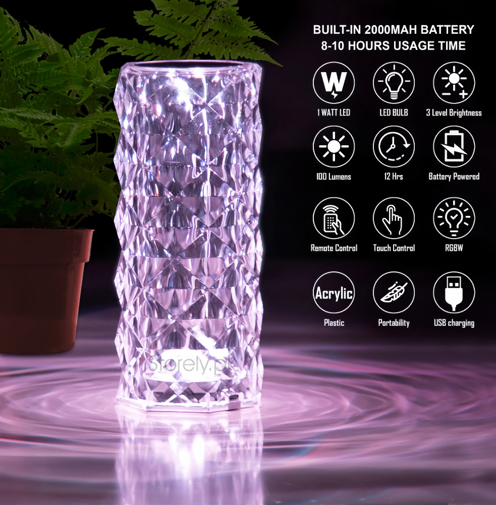 CRYSTAL TABLE ROSE LAMP